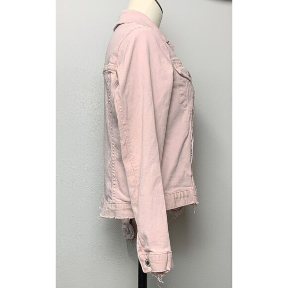 Judy Blue Womens Pink Denim Jacket Size S Distressed Hem Button Up Pockets - Picture 2 of 16